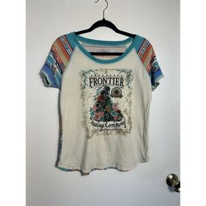 Panhandle Slim Frontier Trading Co. Graphic Tee Teepee Aztec Raglan Shirt Women